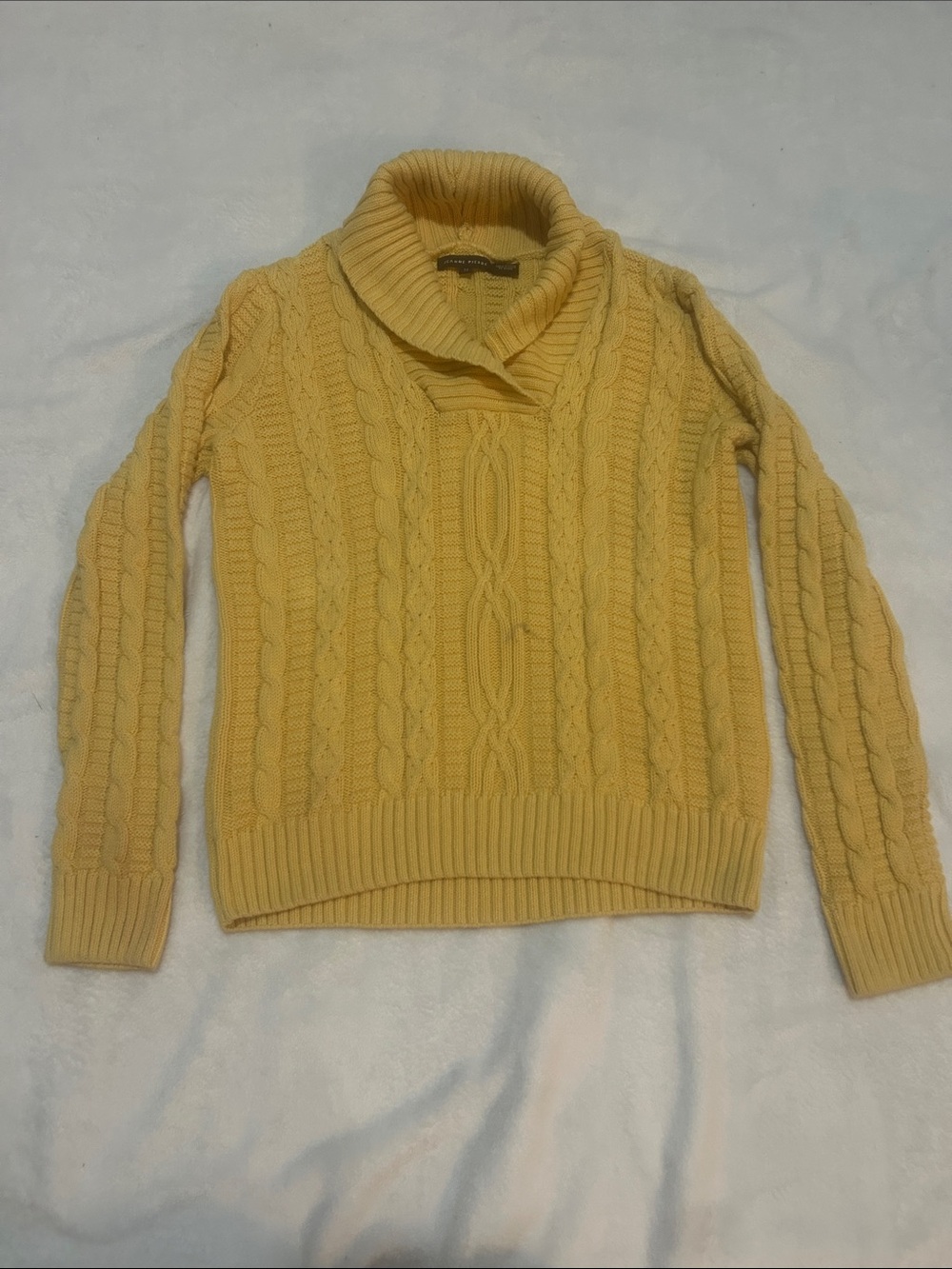 JEANNE PIERRE Women’s Sweater 100% Cotton Yellow Cable-Knit Size Medium